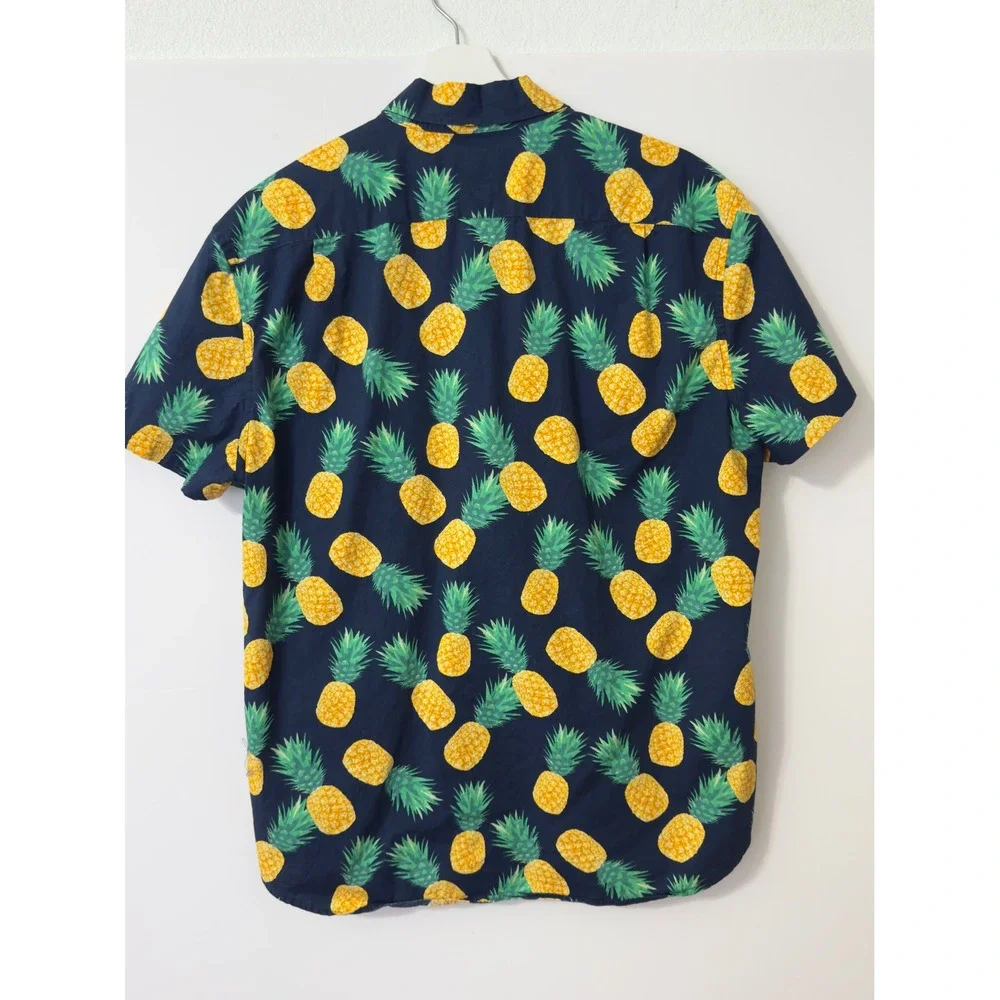 J Crew Mens Slim Fit Short Sleeve Button Down Shirt Large Pineapple Print Resort